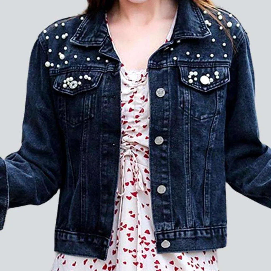 Women's Stylish Casual Garments Embellished shoulders women's denim jacket