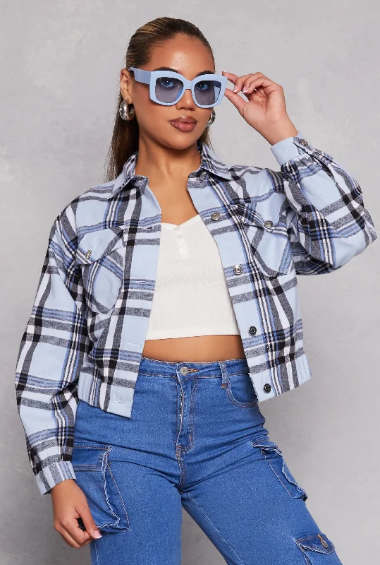 Women's Vintage Attire Brushed Knit Plaid Cropped Shacket