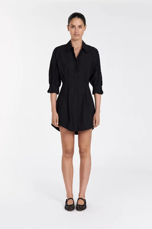 Women's Effortless Casual Outfit RACHEL BLACK SHIRT MINI DRESS