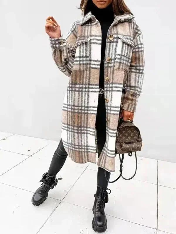 Women's Casual Apparel Oversized Shacket Plaid Women Shirt Jacket