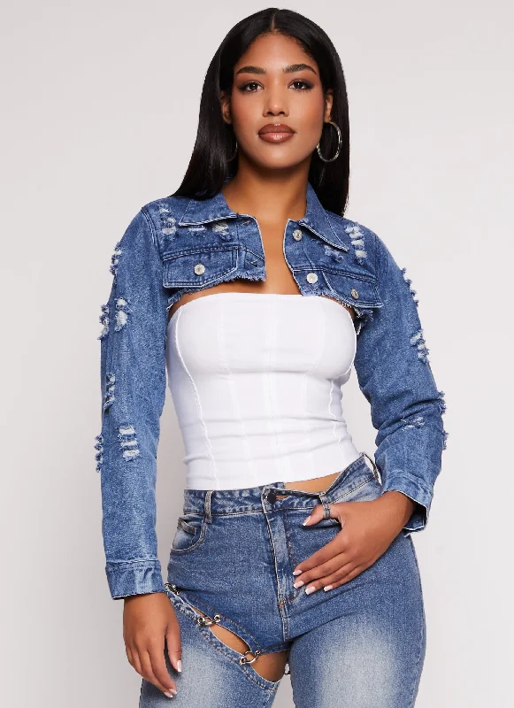 Women's Clothes And Garments Distressed Bolero Jean Jacket