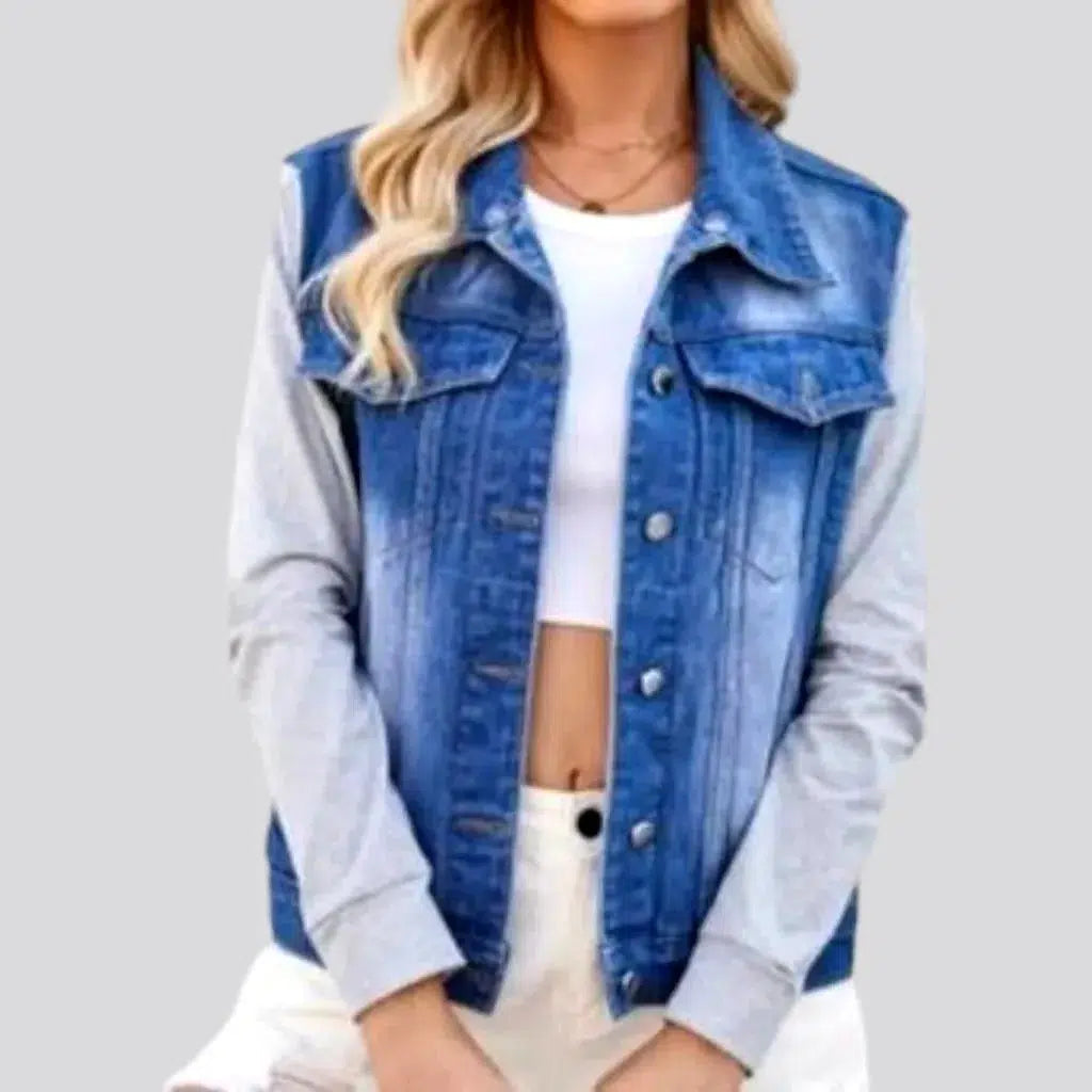 Women's Vacation Outfit Set Street cotton-sleeves denim jacket for women