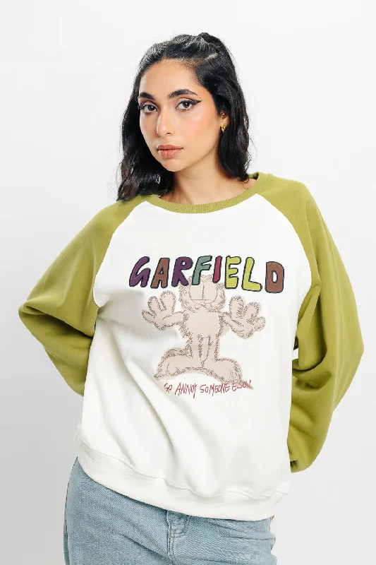 Stylish Women's Garments White Garfield Oversized Sweatshirt