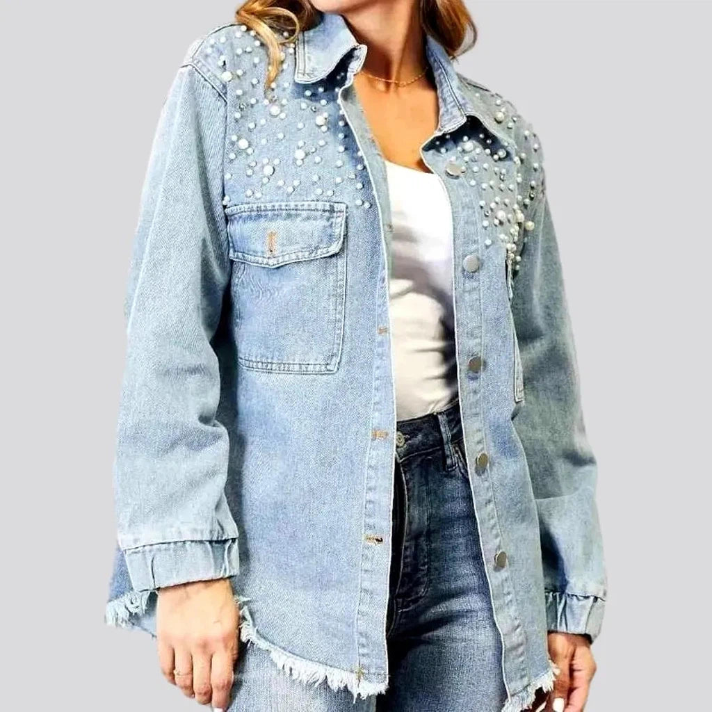 Women's Resort Garments Vintage raw-hem denim jacket for ladies