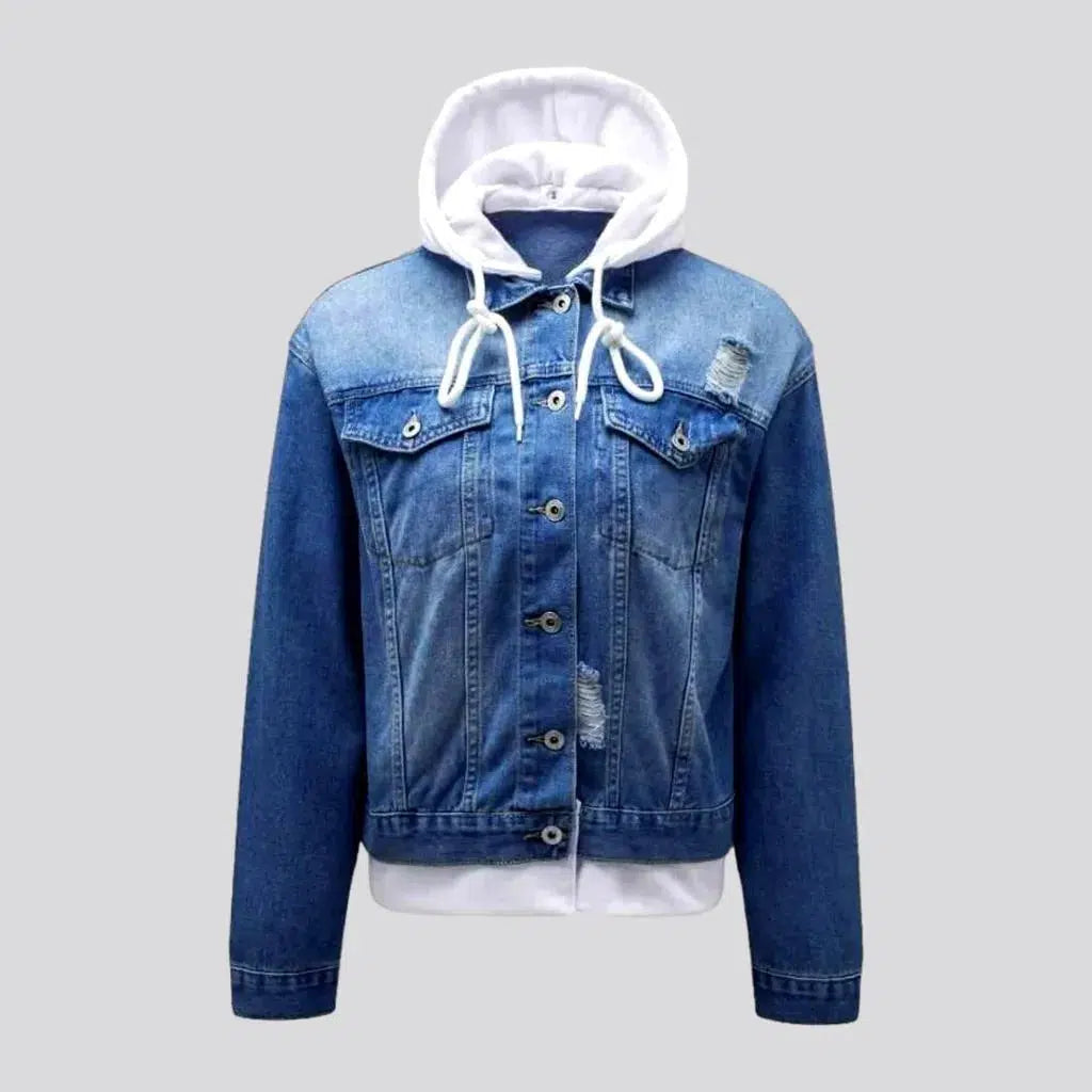 Women's Trendy Casual Clothes Hooded medium-wash jeans jacket for women