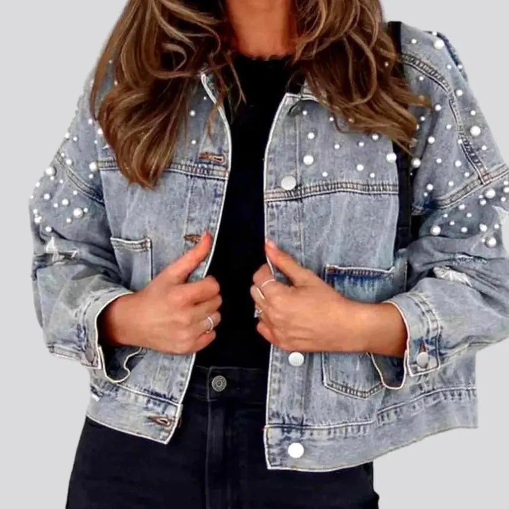 Women's Fashionable Clothing Sets Y2k pearl denim jacket
 for ladies