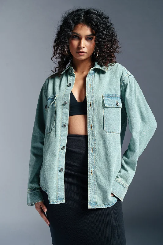 Women's Cozy Winter Attire Serene Blue Women's Denim Jacket