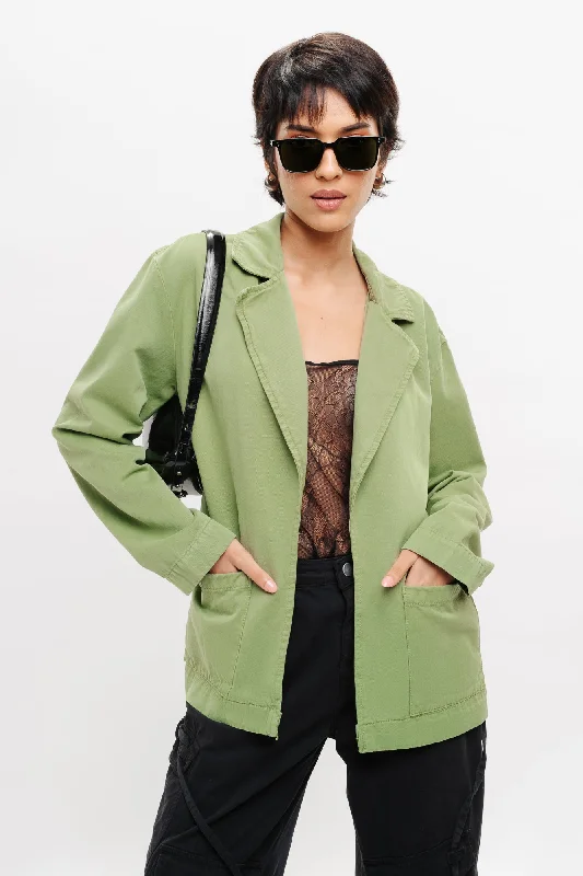 Luxury Women's Clothing Green Single Breasted Denim Ef. Blazer