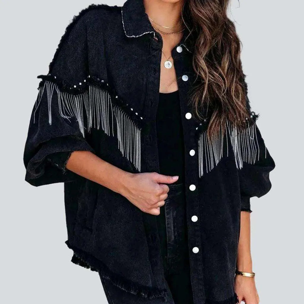 Women's Plus-Size Apparel Oversized fringe women's denim jacket