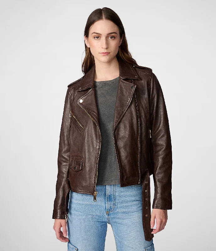 Women's Active Outfit For Fitness Ariana Leather Moto With Gold Hardware