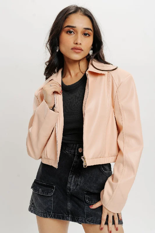 Women's Formal Event Outfit Pink Leather Jacket