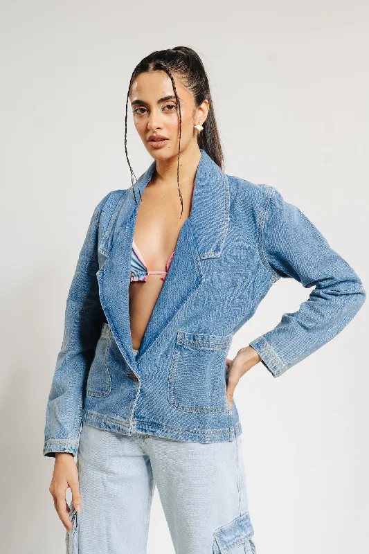 Women's Evening Wear Attire Single Breasted Denim Blazer