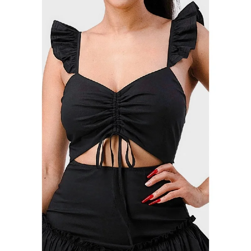 Women's Chic Outfit Sleeveless Drawstring Bow Cutout Sweetheart Neckline Mini Dress