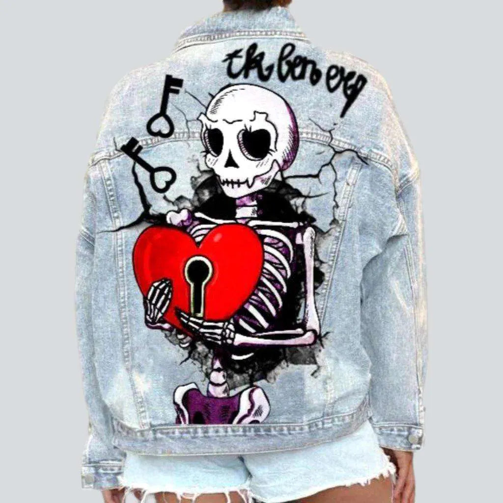 Women's High-Fashion Attire Skull print women's jean jacket