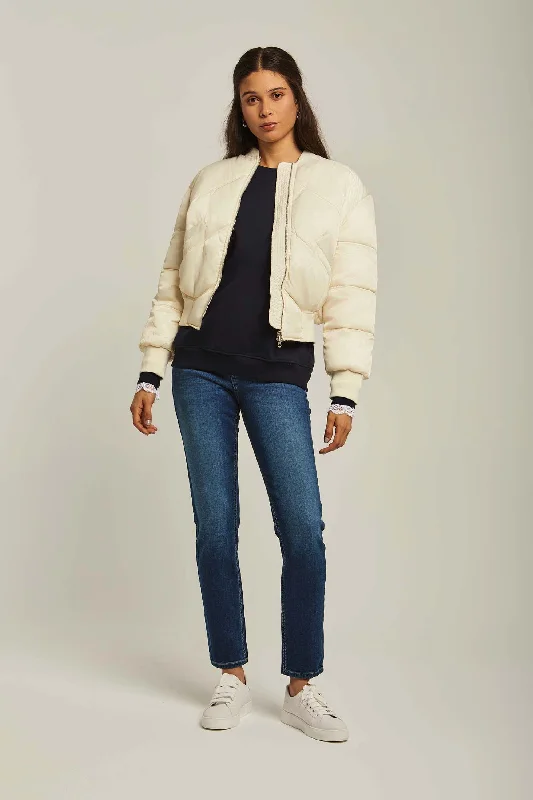 Women's Occasion Wear Apparel Women Jacket Long Loose Bomber Off White