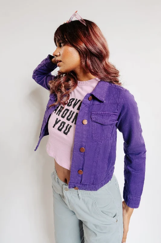 Casual Chic Women's Clothes French Violet Crop Jacket