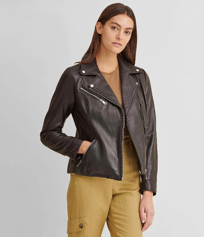 Women's Layered Outfit Leather Jacket With Metallic Details