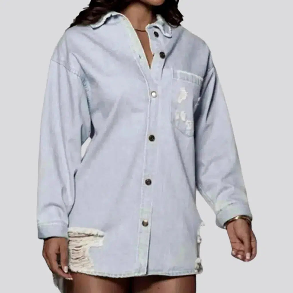 Women's Clothing For Special Occasions Distressed oversized jean shirt for ladies