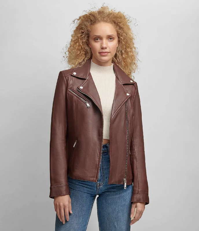 Women's Activewear Outfit Leather Jacket With Metallic Details