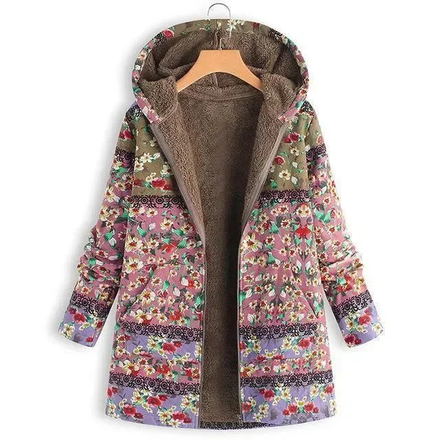 Women's Active Clothing Floral Hooded Women Fleece Coat