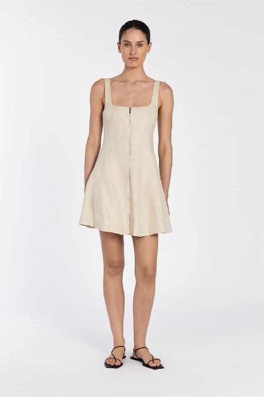 Women's High-Fashion Outfit HARRIET SAND LINEN MINI DRESS