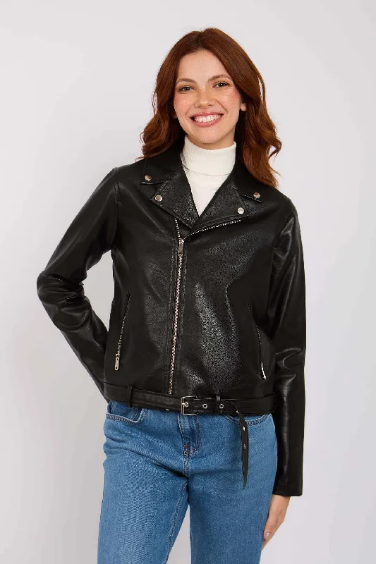 Women's Comfy Attire For Lounging Women Biker Jacket Black