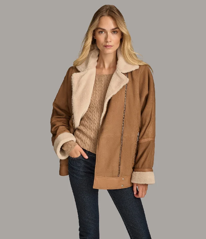 Women's Luxury Garments Ramona Faux Shearling Oversized Moto