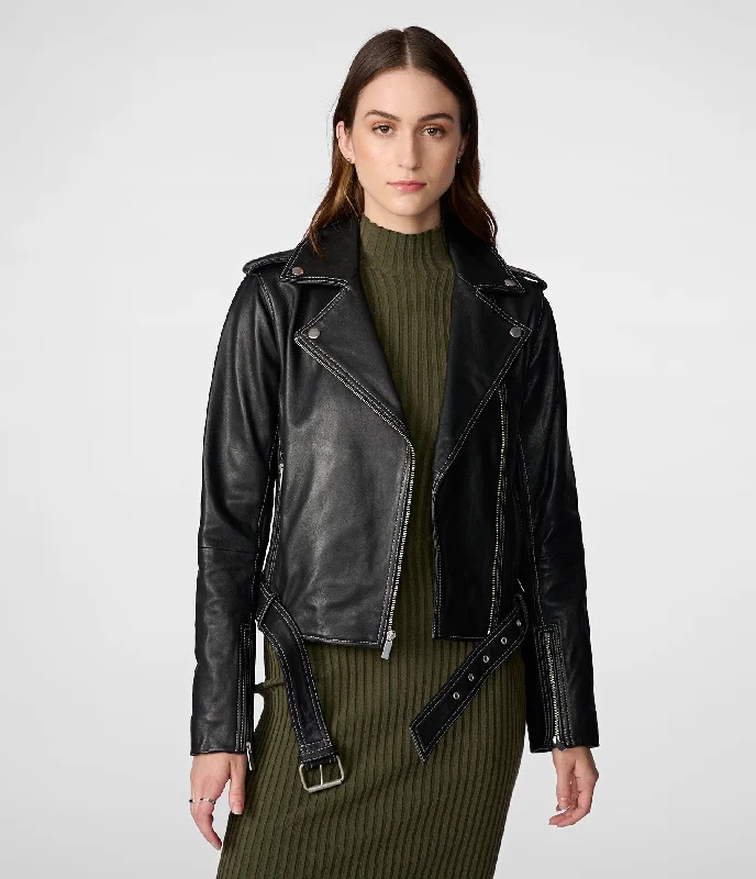 Women's Charming Outfit For Events Anna Leather Moto With Stitching